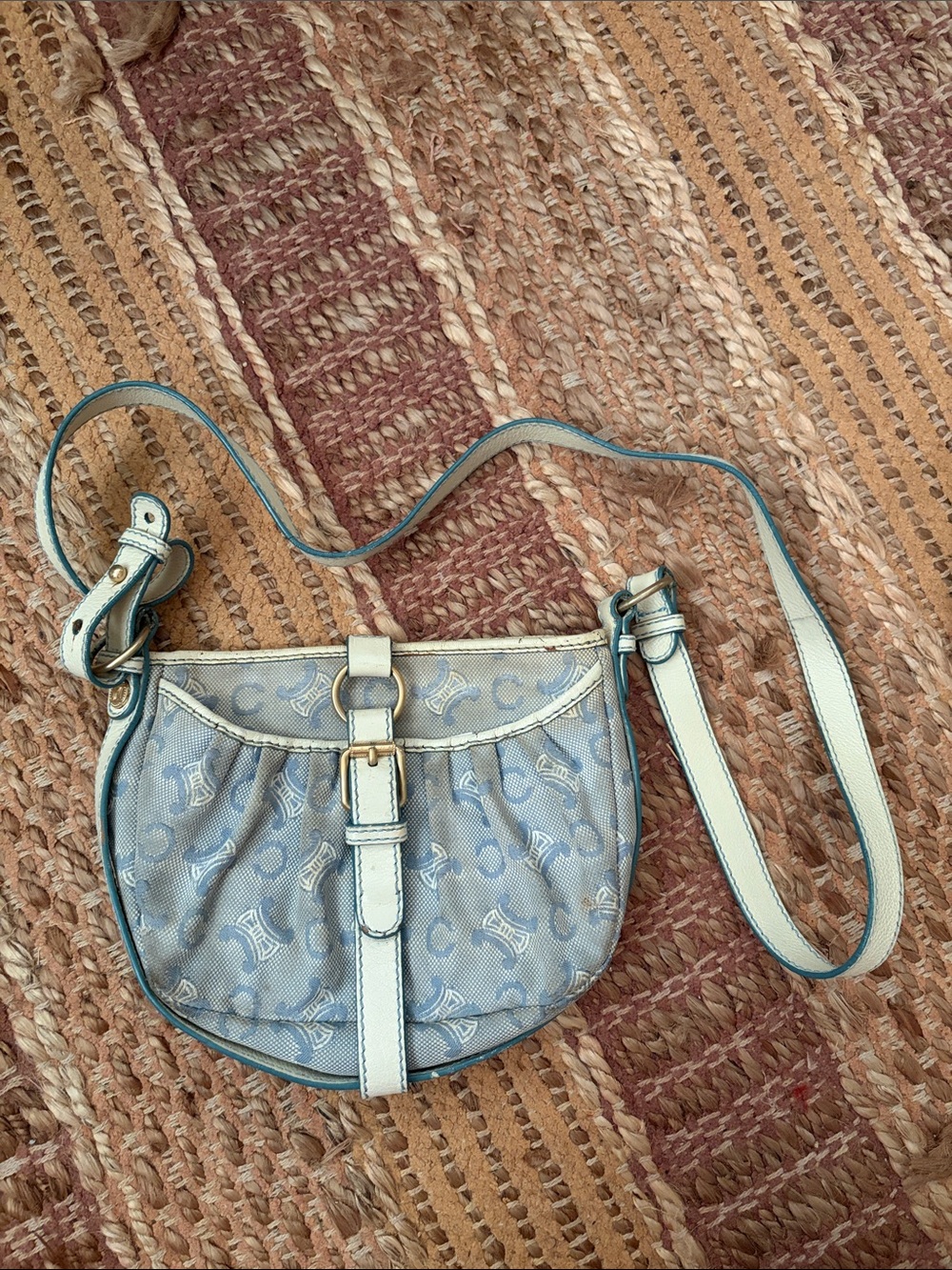 Celine Light Blue Canvas and Leather Crossbody Shoulder Bag - Picture 1 of 6